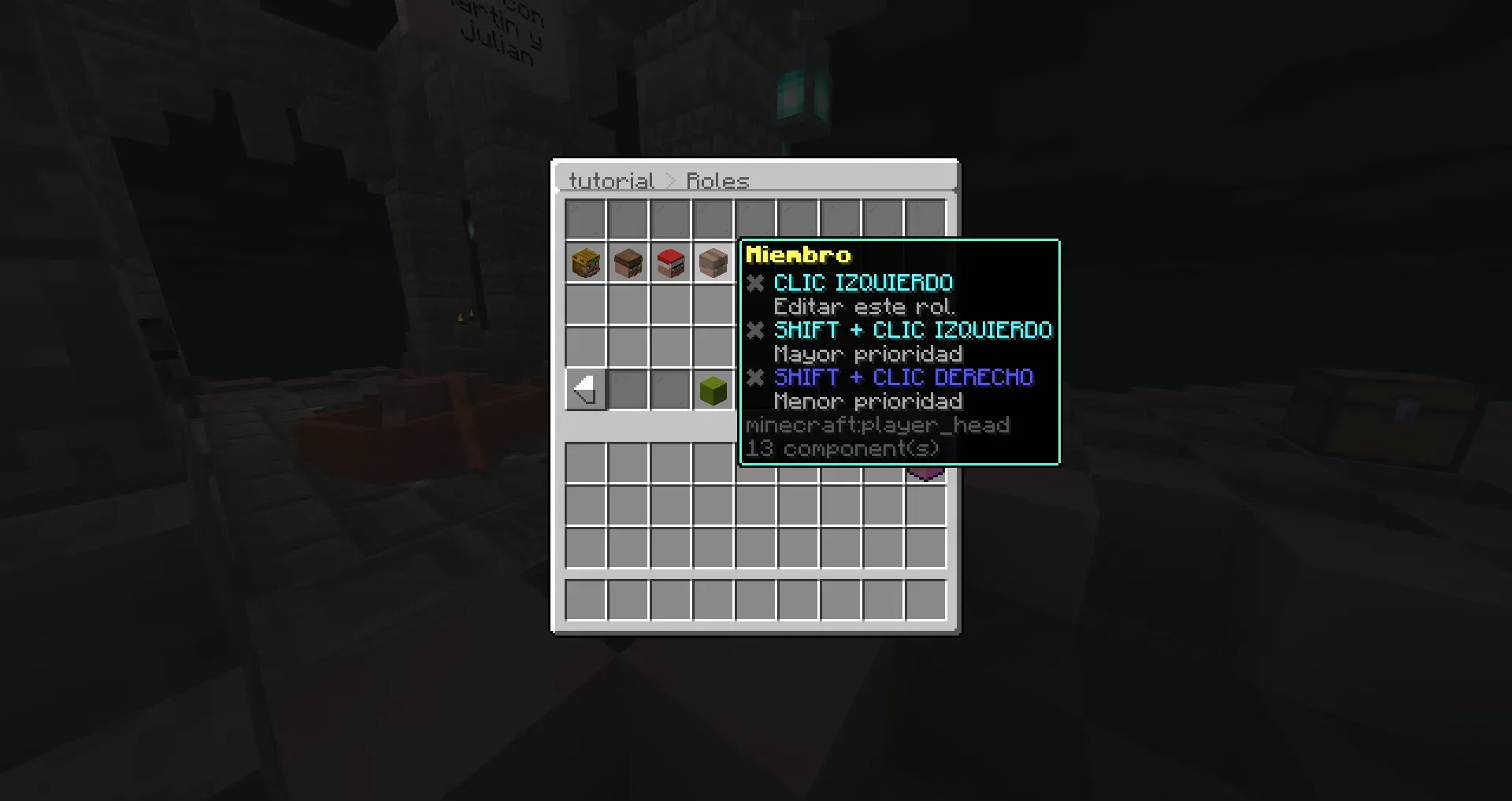 Opciones del rol Miembro